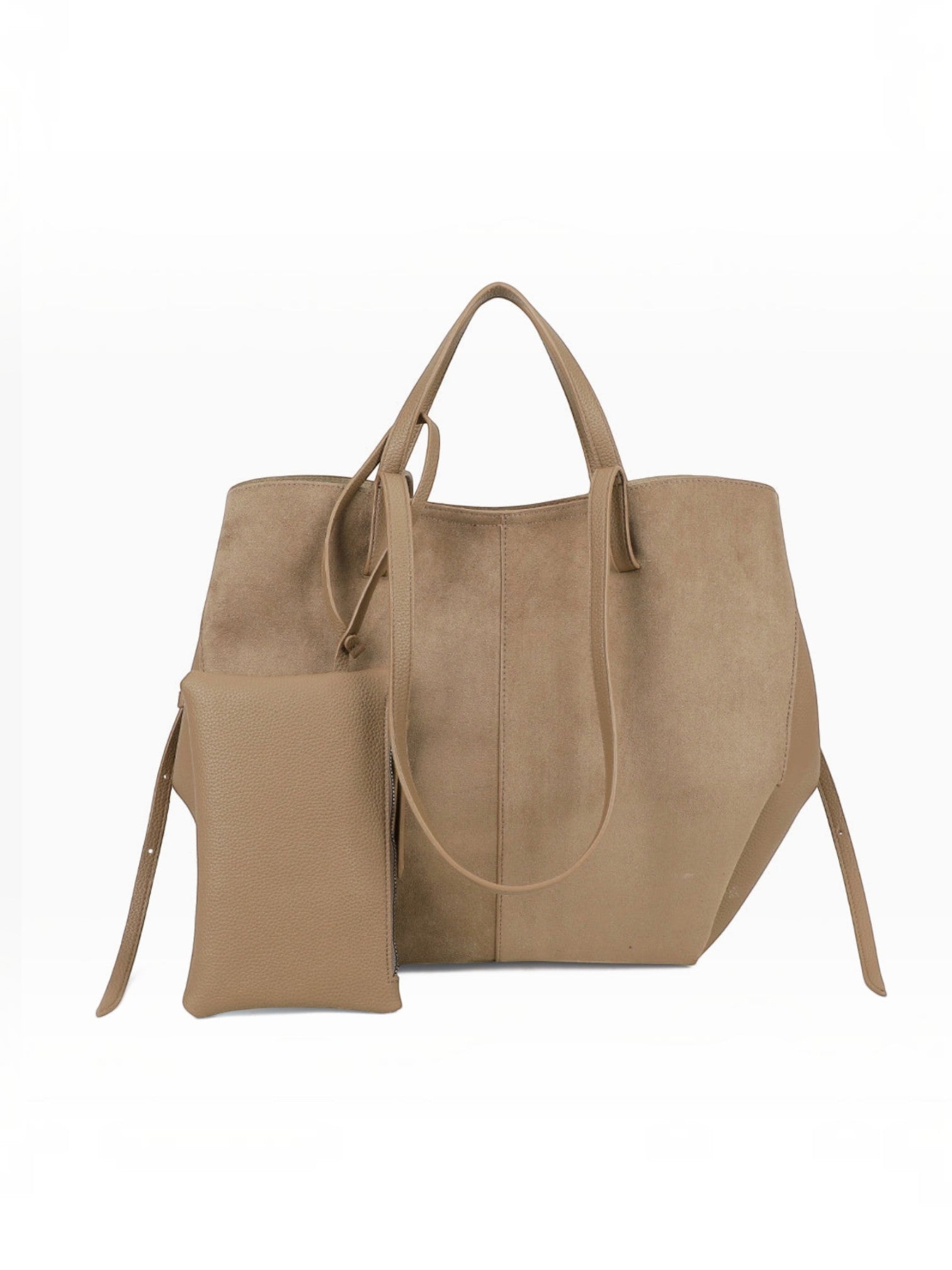 BROCK GALLANTRY Elyssa beige synthetic tote bag with long shoulder straps and a matching detachable zippered pouch