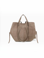 BROCK GALLANTRY Elyssa taupe synthetic suede tote bag with long shoulder straps and elegant flared silhouette
