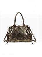 BROCK GALLANTRY Le Vespera A4 bowling bag in metallic patinated synthetic leather with gold-tone hardware details.