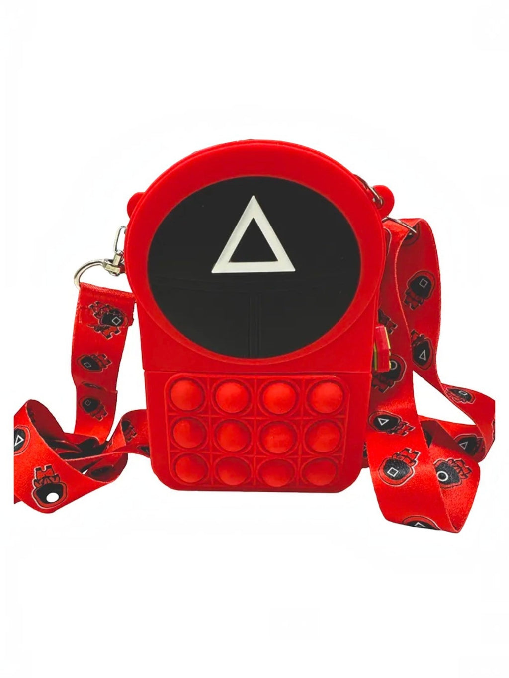 BROCK GALLANTRY red Pop-It crossbody bag in faux leather with a triangle motif and matching patterned strap