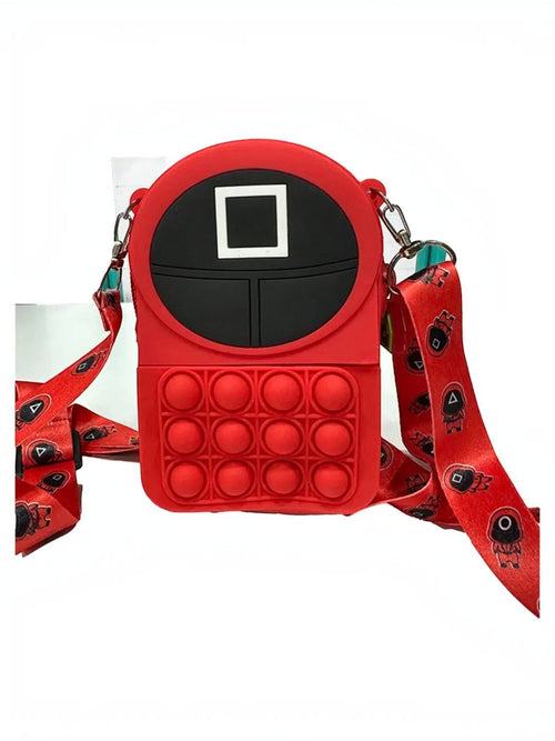 BROCK GALLANTRY red Pop-It crossbody bag in faux leather with a square motif and patterned strap