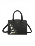 Sac à main BROCK GALLANTRY noir en cuir PU avec broderies florales blanches et anses élégantes