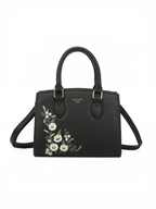 Sac à main BROCK GALLANTRY noir en cuir PU avec broderies florales blanches et anses élégantes
