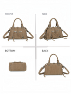 Sac à main BROCK GALLANTRY en velours côtelé beige avec détails métalliques argentés, sangles et bandoulière ajustable.