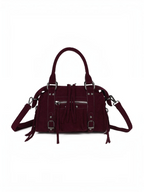Sac à main BROCK GALLANTRY en velours côtelé bordeaux avec détails métalliques argentés et bandoulière ajustable