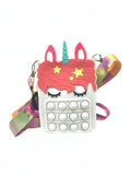 BROCK GALLANTRY unicorn pop-it crossbody bag in white faux leather with a colorful patterned adjustable strap