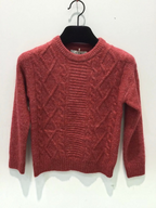 BROCK GRASSTAR burgundy cable knit sweater for children with a crew neck and soft stretch texture