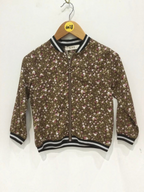 BROCK GRASSTAR floral print bomber jacket for children in brown with striped ribbed collar and cuffs