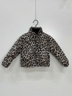 BROCK GRASSTAR kids bomber jacket in a brown and black leopard print polyester fabric with a front zipper