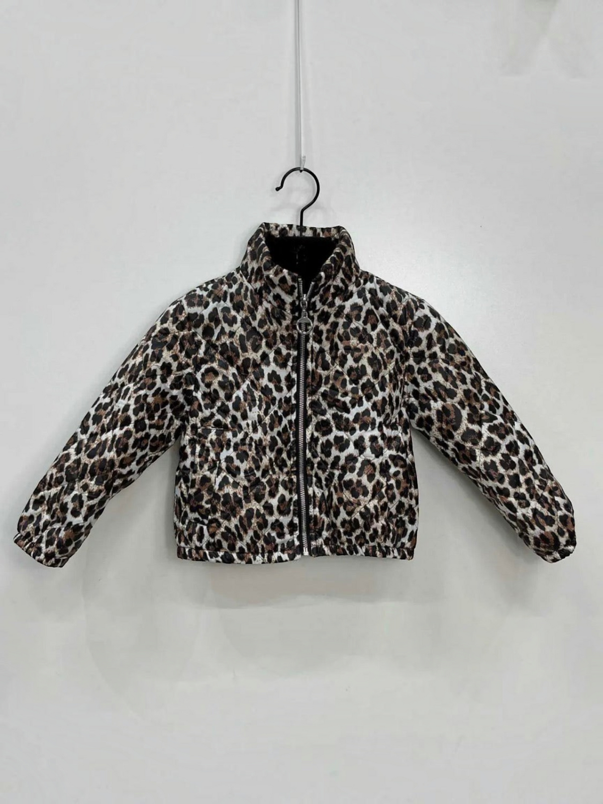 BROCK GRASSTAR kids bomber jacket in a brown and black leopard print polyester fabric with a front zipper