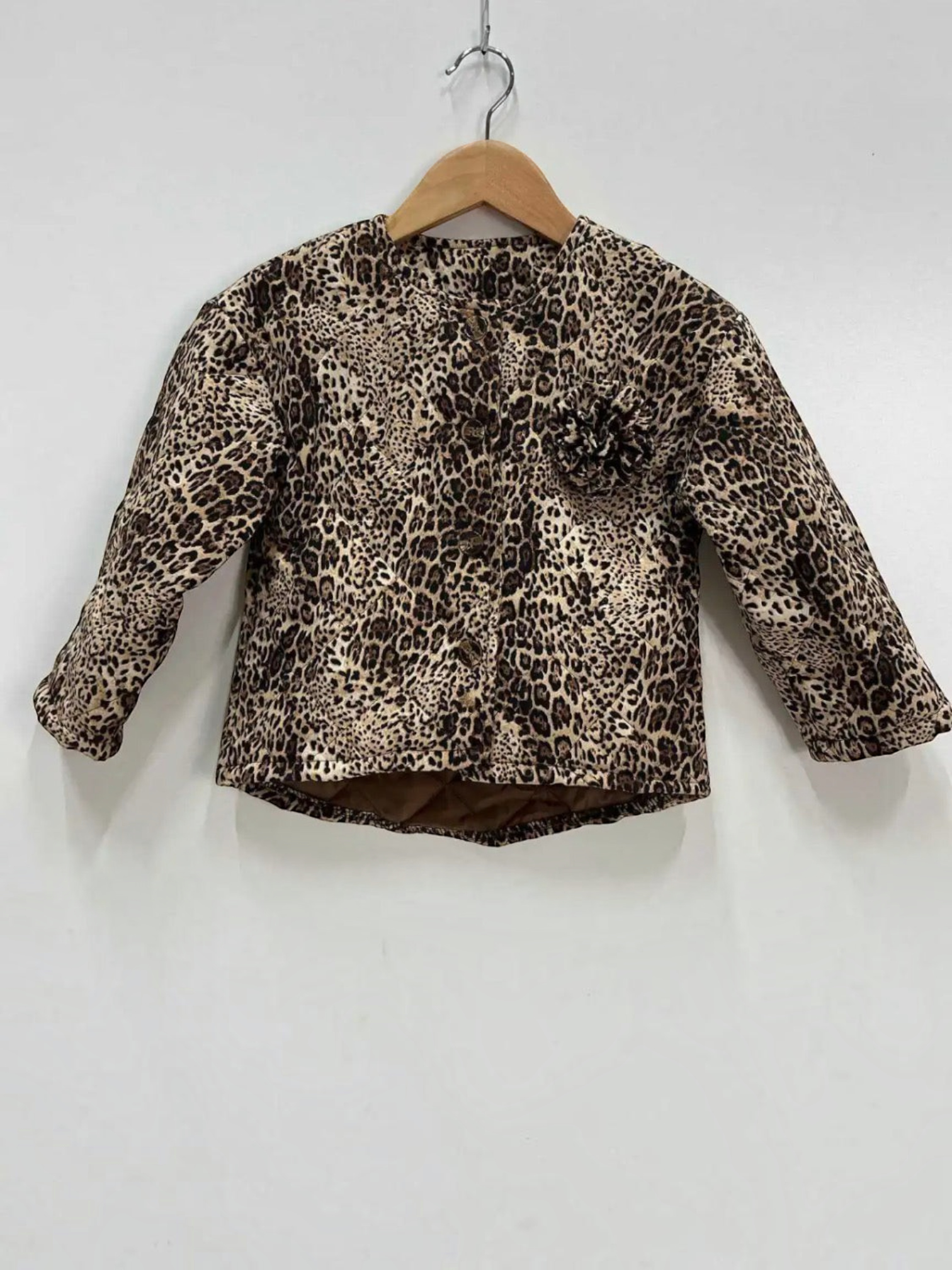 BROCK GRASSTAR lightweight polyester jacket for children featuring a stylish leopard print and a floral accent.
