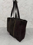 BROCK INÈS DELAURE black suede leather tote bag with gold stud detailing and zip closure