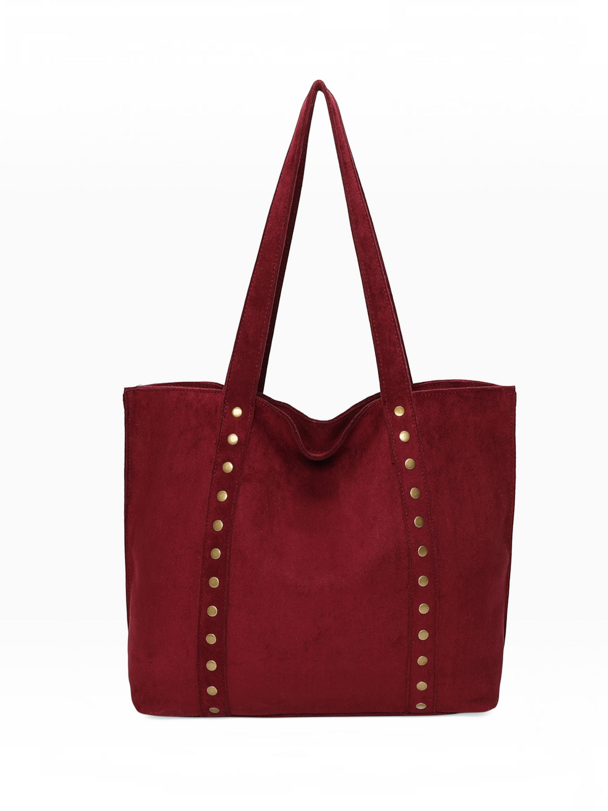 Cabas BROCK INES DELAURE rouge en similicuir avec détails de clous dorés et fermeture zippée