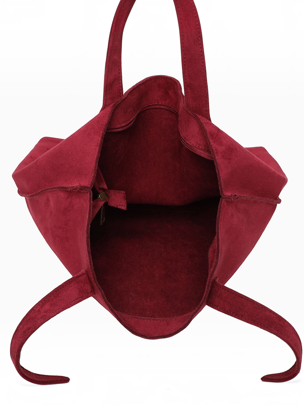 Cabas BROCK INES DELAURE rouge en similicuir avec fermeture zippée et détails cloutés, vue intérieure