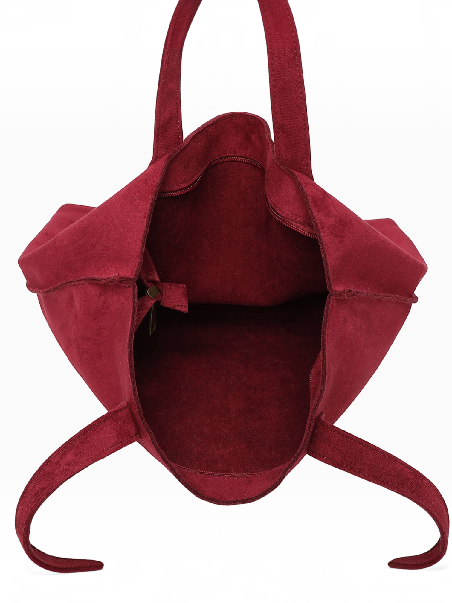 Cabas BROCK INES DELAURE rouge en similicuir avec fermeture zippée et détails cloutés, vue intérieure