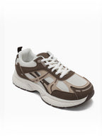 BROCK JOIA women's running sneakers in beige and brown mesh with thick cushioned soles and synthetic overlays.