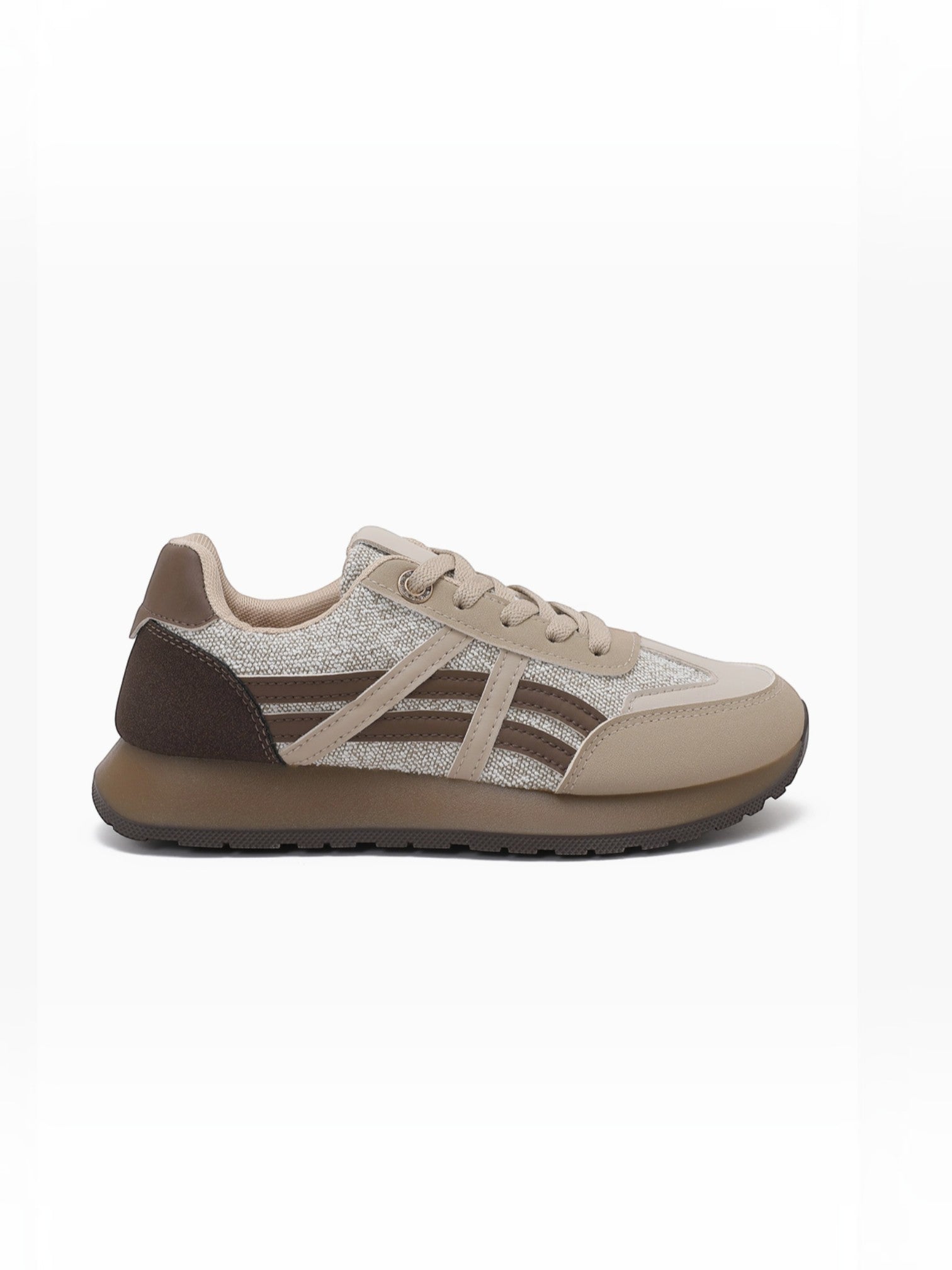 BROCK JOIA women's running lifestyle sneakers in beige and brown with contrasting synthetic panels and light sole