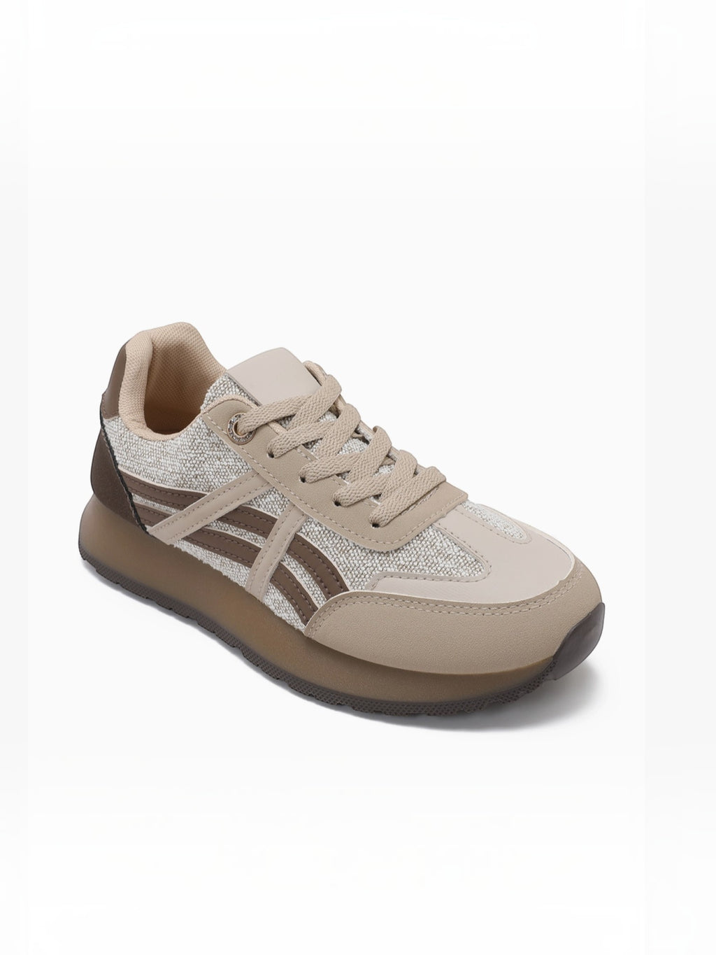 BROCK JOIA women's lifestyle running sneakers in beige and brown synthetic panels with a lightweight chunky sole.
