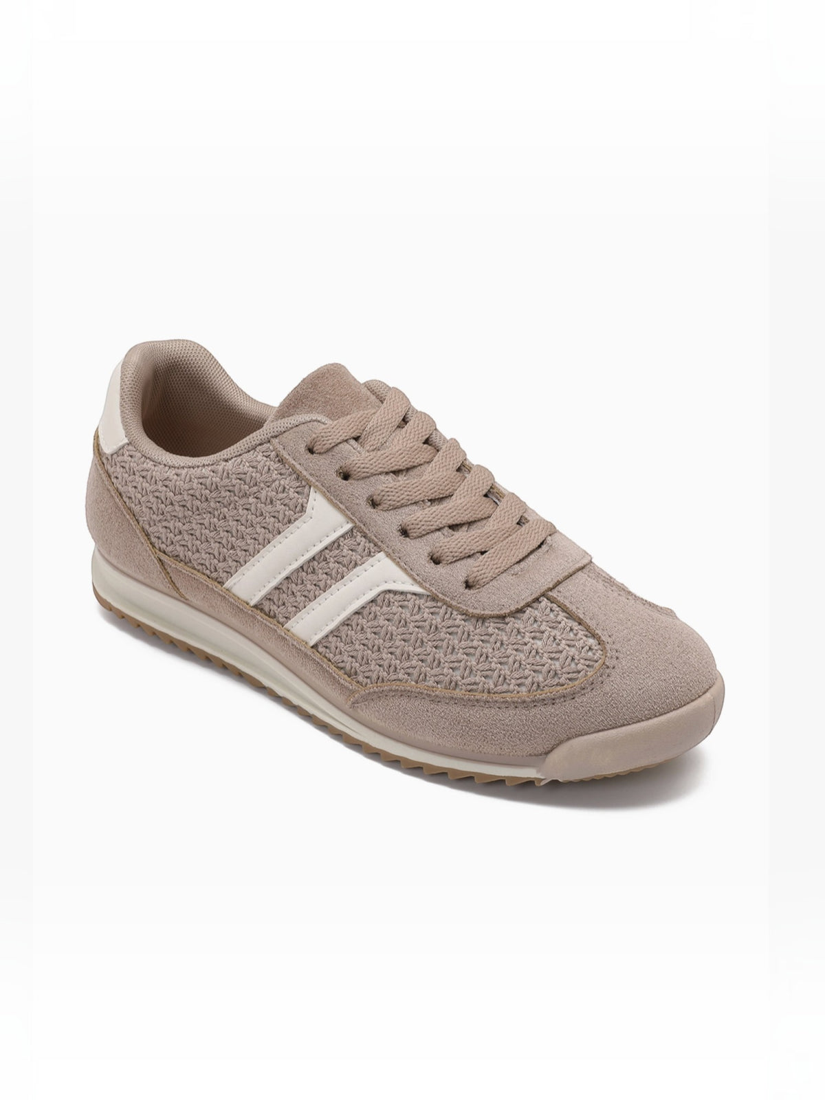 BROCK JOIA low-top sneakers in beige synthetic material with white contrast side stripes and a textured upper.