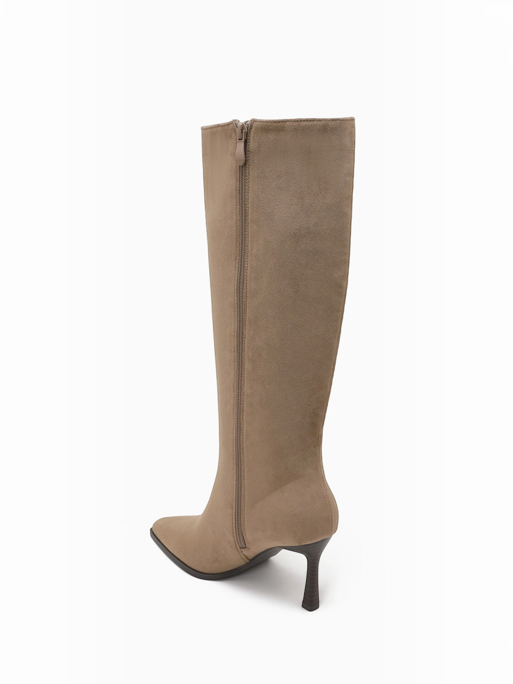 BROCK JOIA beige synthetic high-heeled boots with a pointed toe, side zipper, and 8cm stiletto heel.