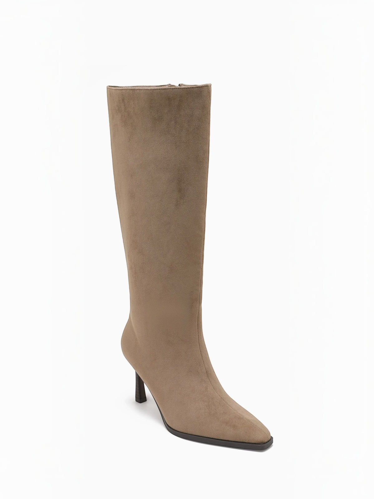 BROCK JOIA beige synthetic suede knee-high boots with a pointed toe and 8cm stiletto heel.