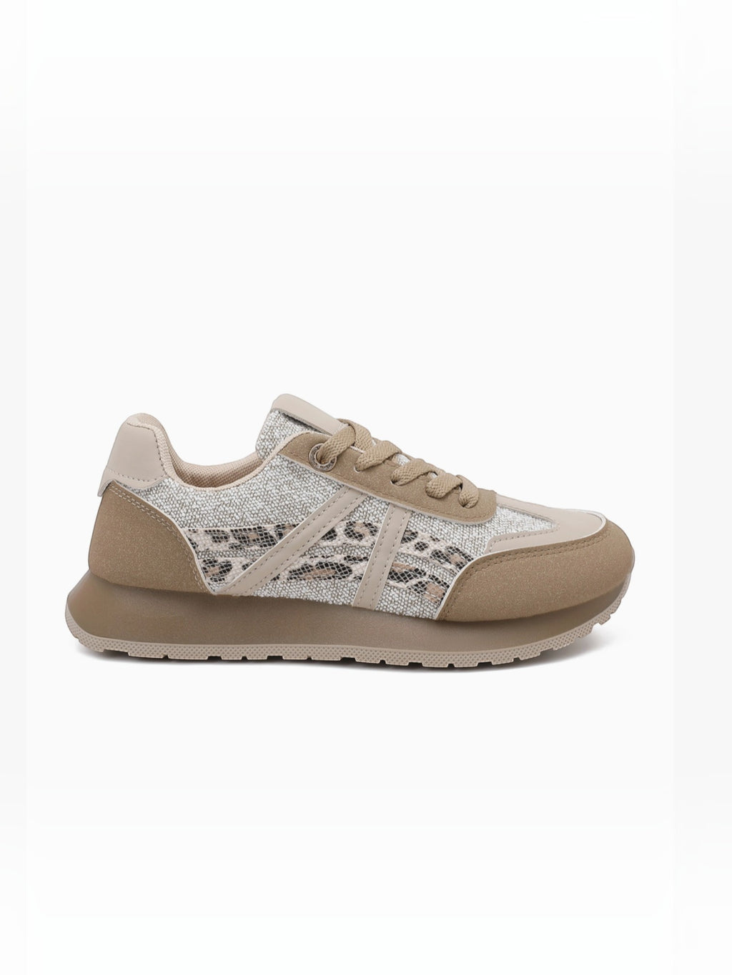 BROCK JOIA women's running lifestyle sneakers in beige with leopard print panels and a lightweight sole