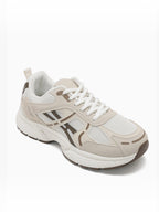 BROCK JOIA women's beige mesh running sneakers with thick cushioned soles and synthetic leather accents