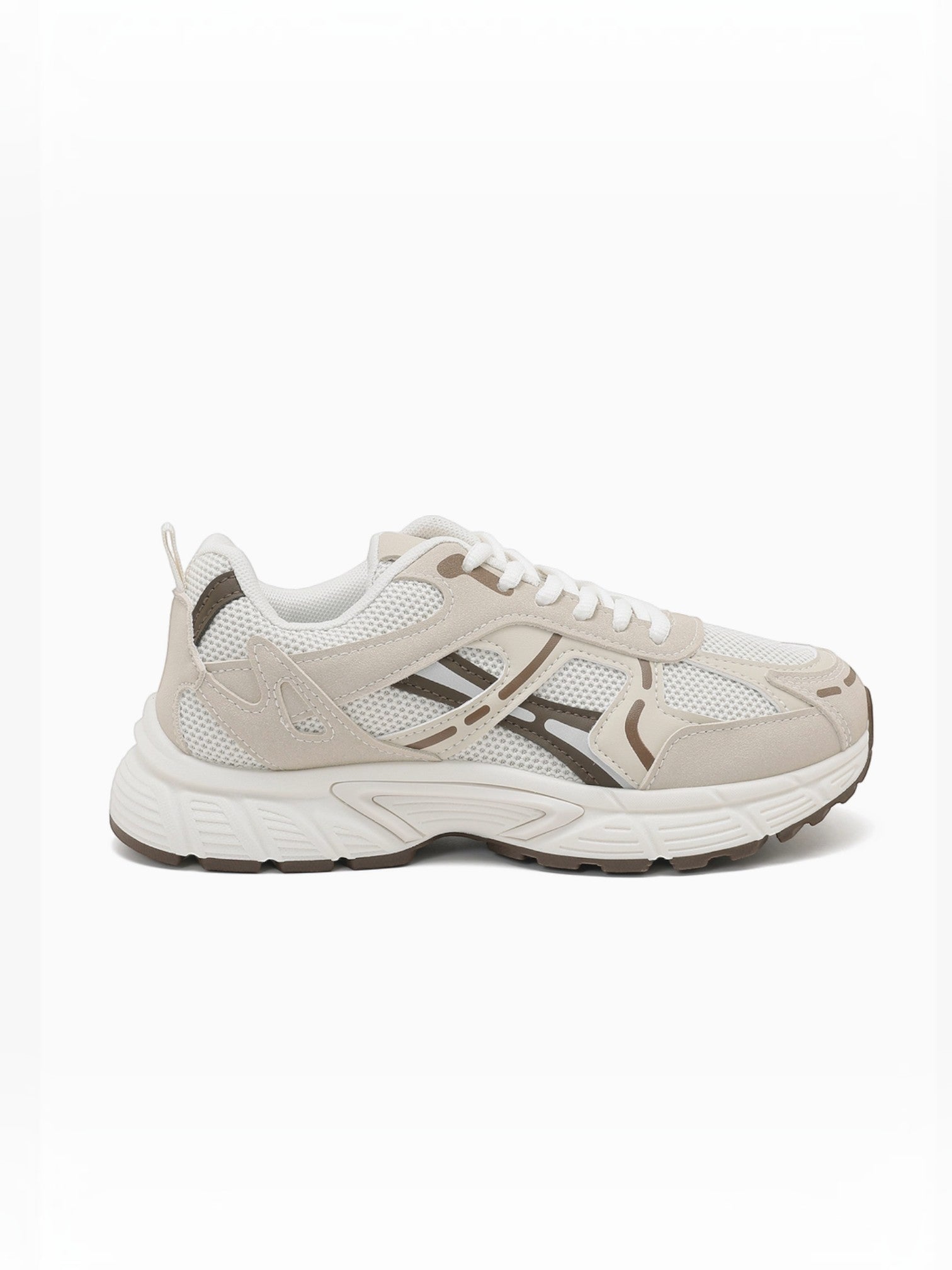BROCK JOIA women's beige and white mesh running sneakers with thick cushioned soles and synthetic overlays