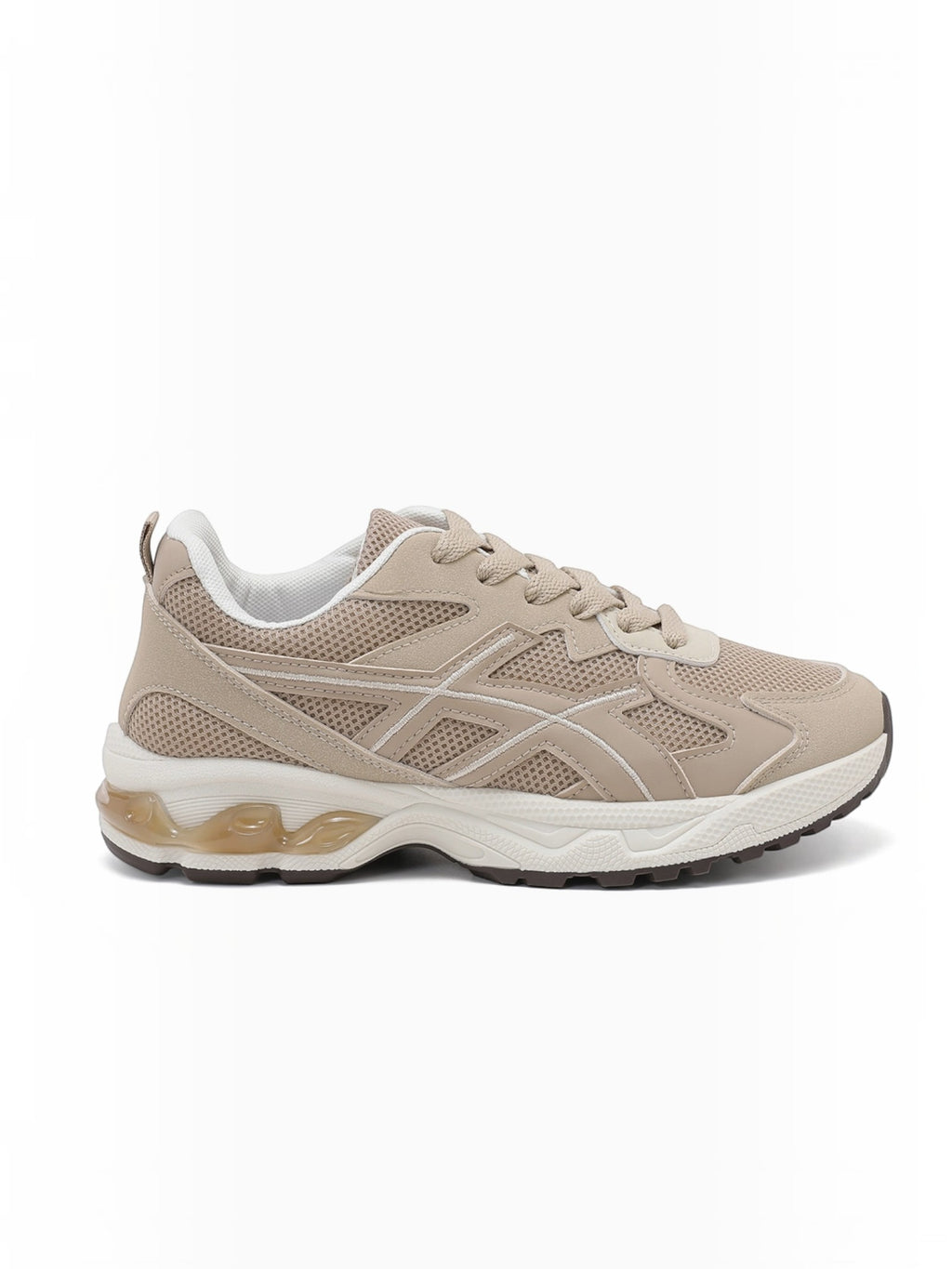 BROCK JOIA women's beige running sneakers with mesh and synthetic suede panels and a thick cushioned sole