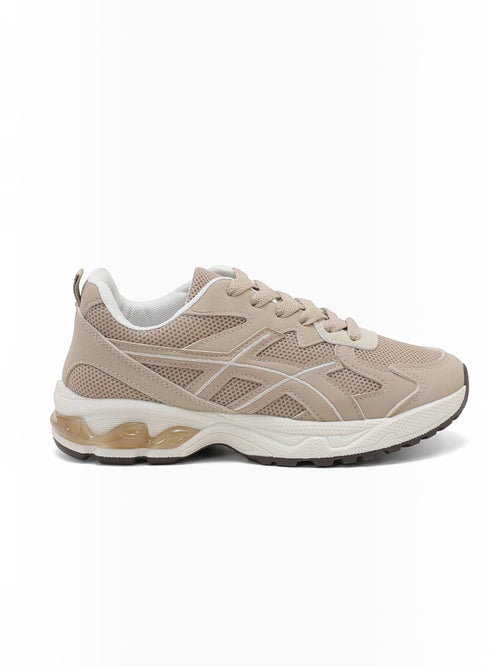 BROCK JOIA women's beige running sneakers with mesh and synthetic suede panels and a thick cushioned sole