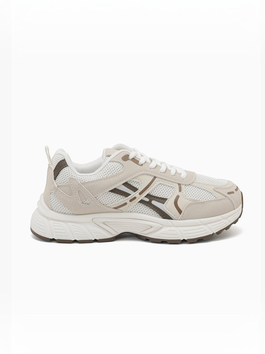 BROCK JOIA women's running sneakers in beige mesh and synthetic leather with a thick cushioned sole