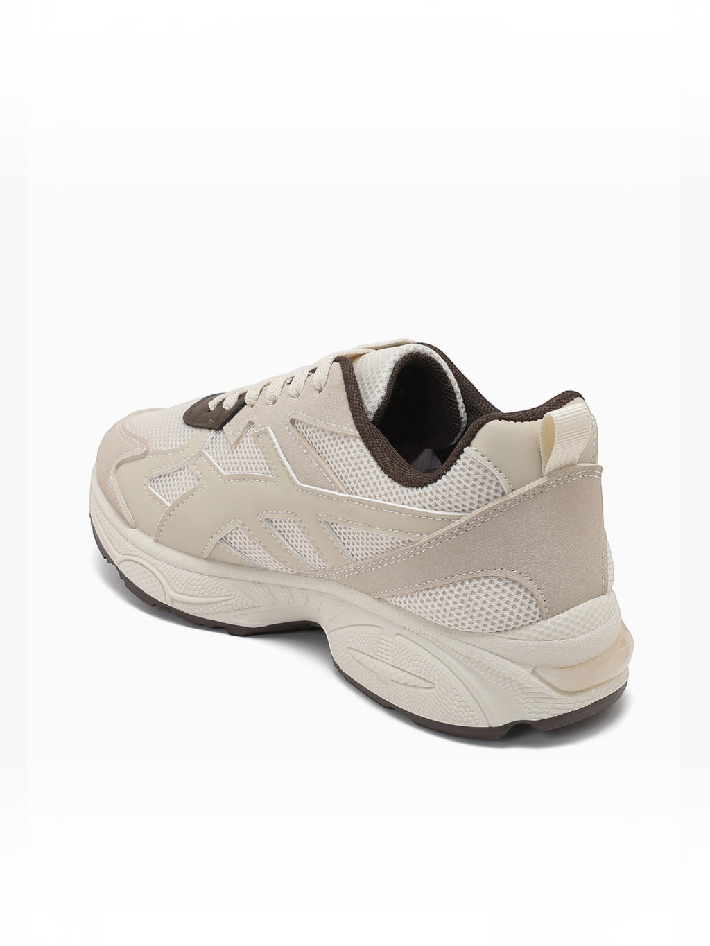 BROCK JOIA women's beige running-style sneakers with mesh, synthetic suede panels, and a thick cushioned sole.