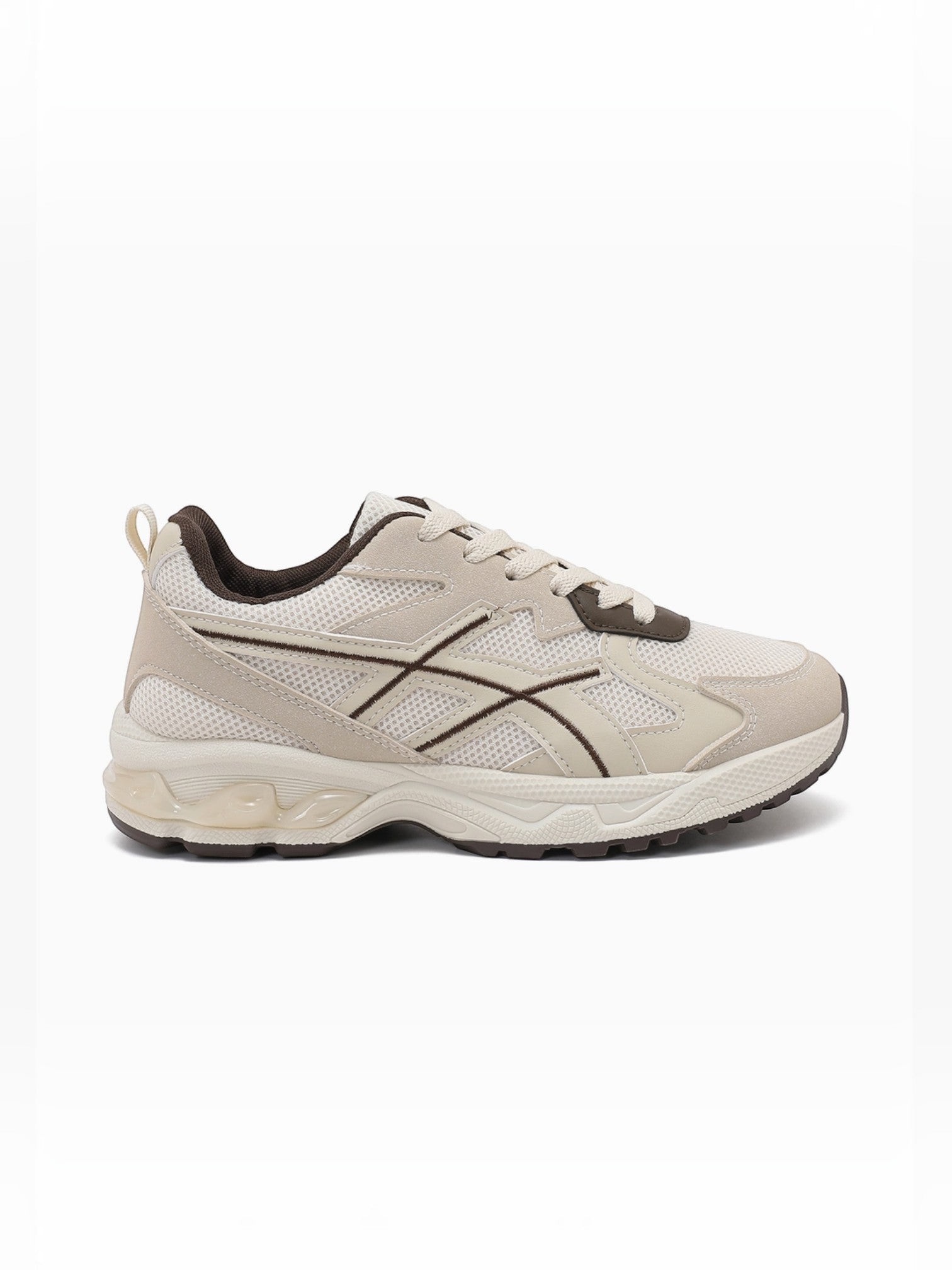 BROCK JOIA women's running style sneakers in beige mesh and synthetic suede with a thick cushioned sole