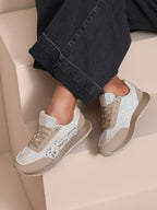 BROCK JOIA women's beige and white running lifestyle sneakers with contrasting panels and a lightweight sole