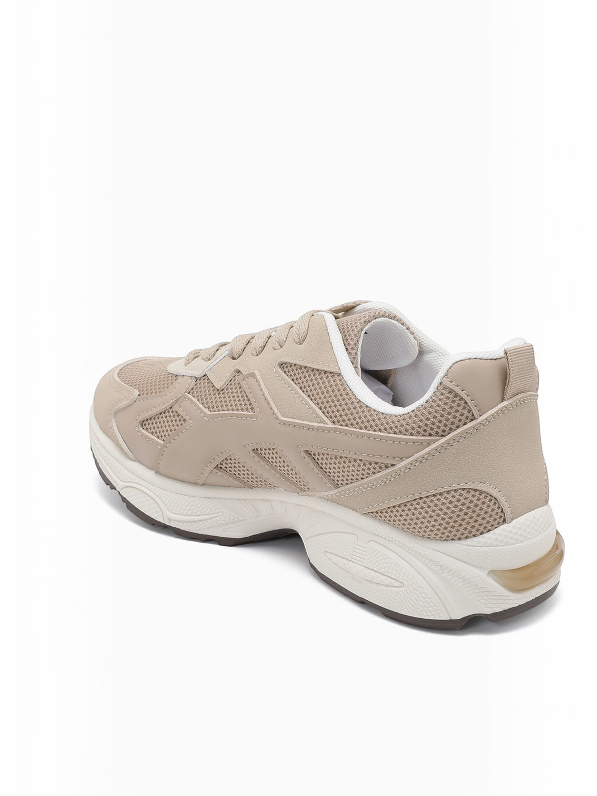 BROCK JOIA beige running style sneakers with mesh and synthetic suede panels and a thick cushioned sole