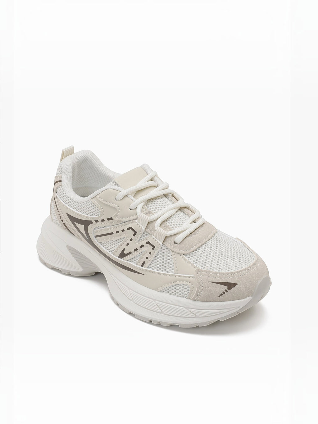 BROCK JOIA women's sport chic sneakers in beige and white with breathable mesh, synthetic overlays, and thick sole.