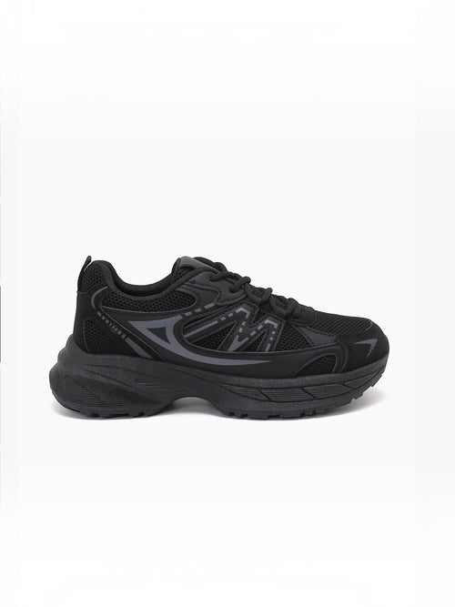BROCK JOIA women's black chunky sole sneakers in breathable mesh and synthetic leather for a sporty casual look