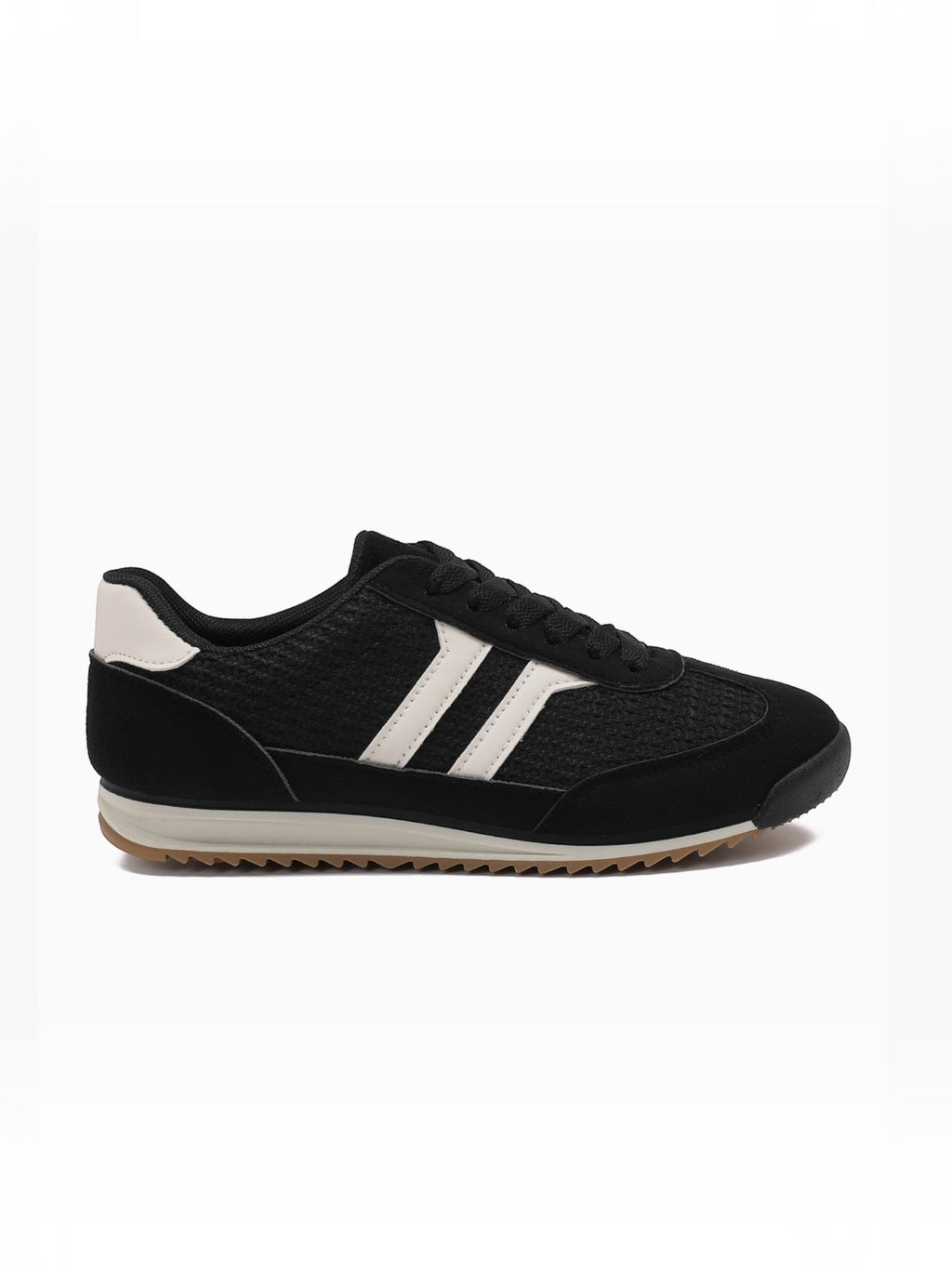 BROCK JOIA low-top sneakers in black synthetic material with white contrast side stripes and a textured sole