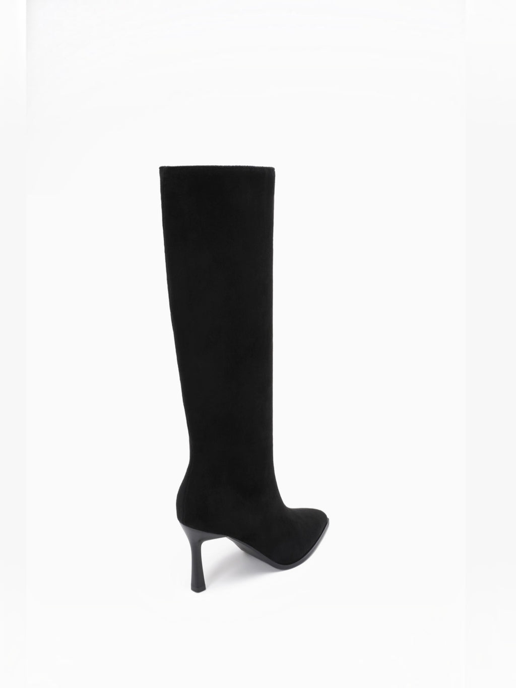 BROCK JOIA black synthetic high-heeled boots with a pointed toe and sleek straight shaft design.
