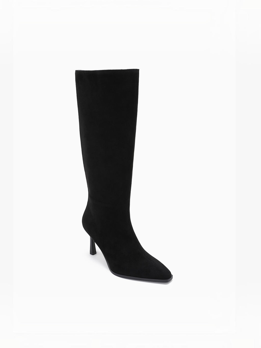 BROCK JOIA black synthetic high-heeled boots with a pointed toe and 8cm stiletto heel, elegant knee-high design.