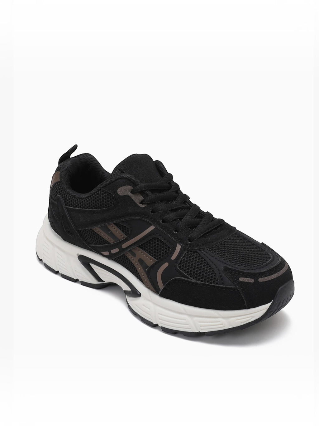 BROCK JOIA women's black mesh running sneakers with thick cushioned white soles and synthetic overlays