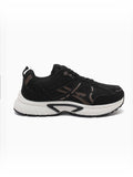 BROCK JOIA women's black mesh running sneakers with thick white cushioned soles and synthetic overlays