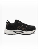 BROCK JOIA women's black mesh running sneakers with thick white cushioned sole and synthetic overlays