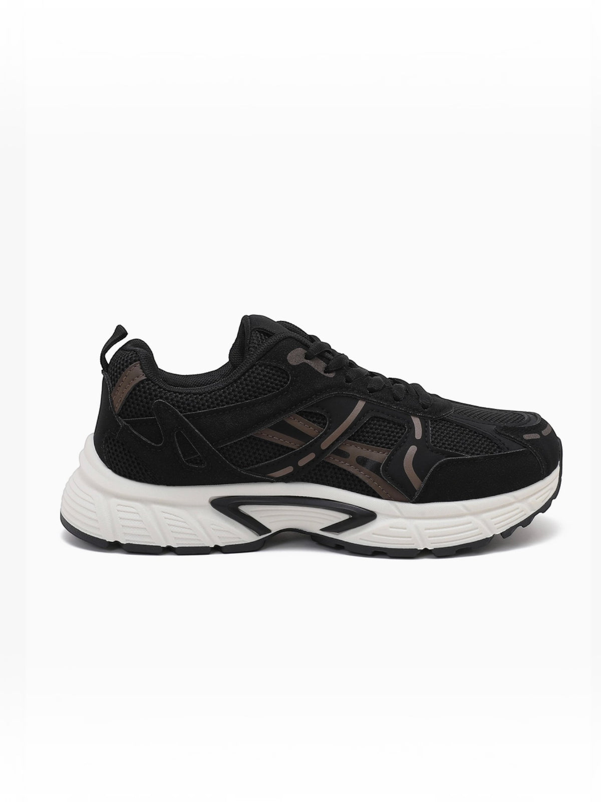 BROCK JOIA women's black mesh running sneakers with thick white cushioned sole and synthetic overlays