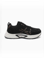 BROCK JOIA women's black mesh running sneakers with thick cushioned white soles and synthetic overlays