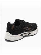 BROCK JOIA women's black mesh running sneakers with thick white cushioned sole and synthetic overlays