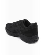 BROCK JOIA women's black running style sneakers with mesh and synthetic suede panels and a thick cushioned sole.