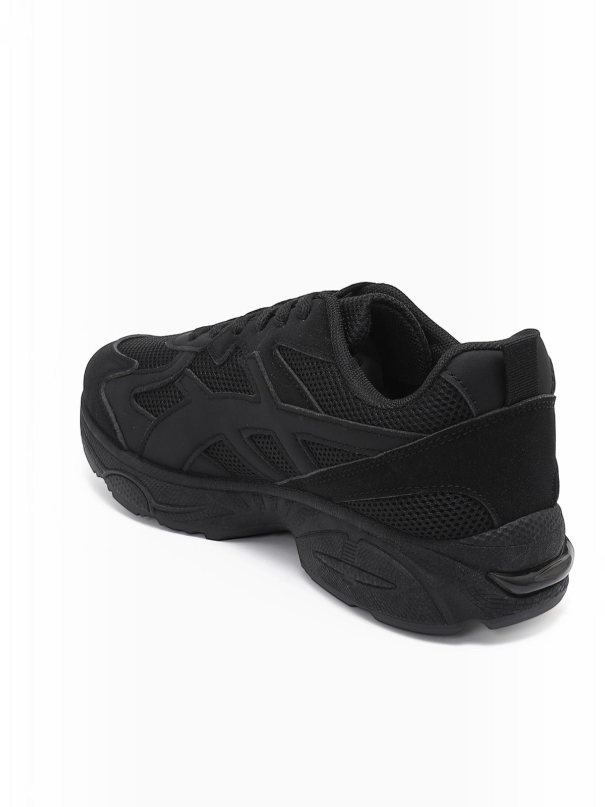 BROCK JOIA women's black running style sneakers with mesh and synthetic suede panels and a thick cushioned sole.