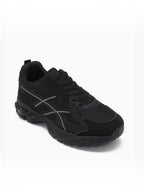 BROCK JOIA women's black running-style sneakers with mesh, synthetic suede, and thick cushioned sole.