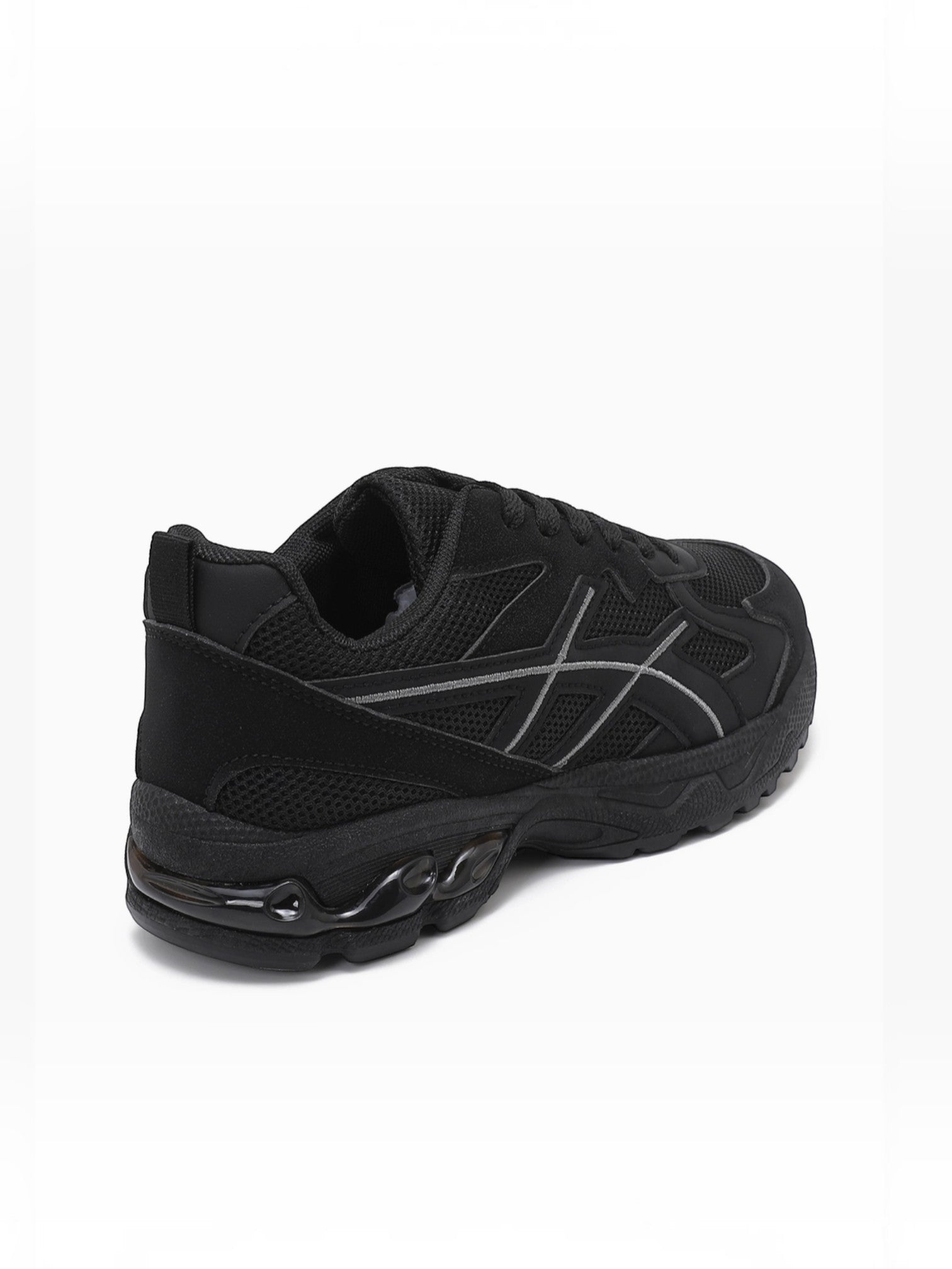 BROCK JOIA black running style sneakers with mesh and synthetic suede panels and a thick cushioned sole